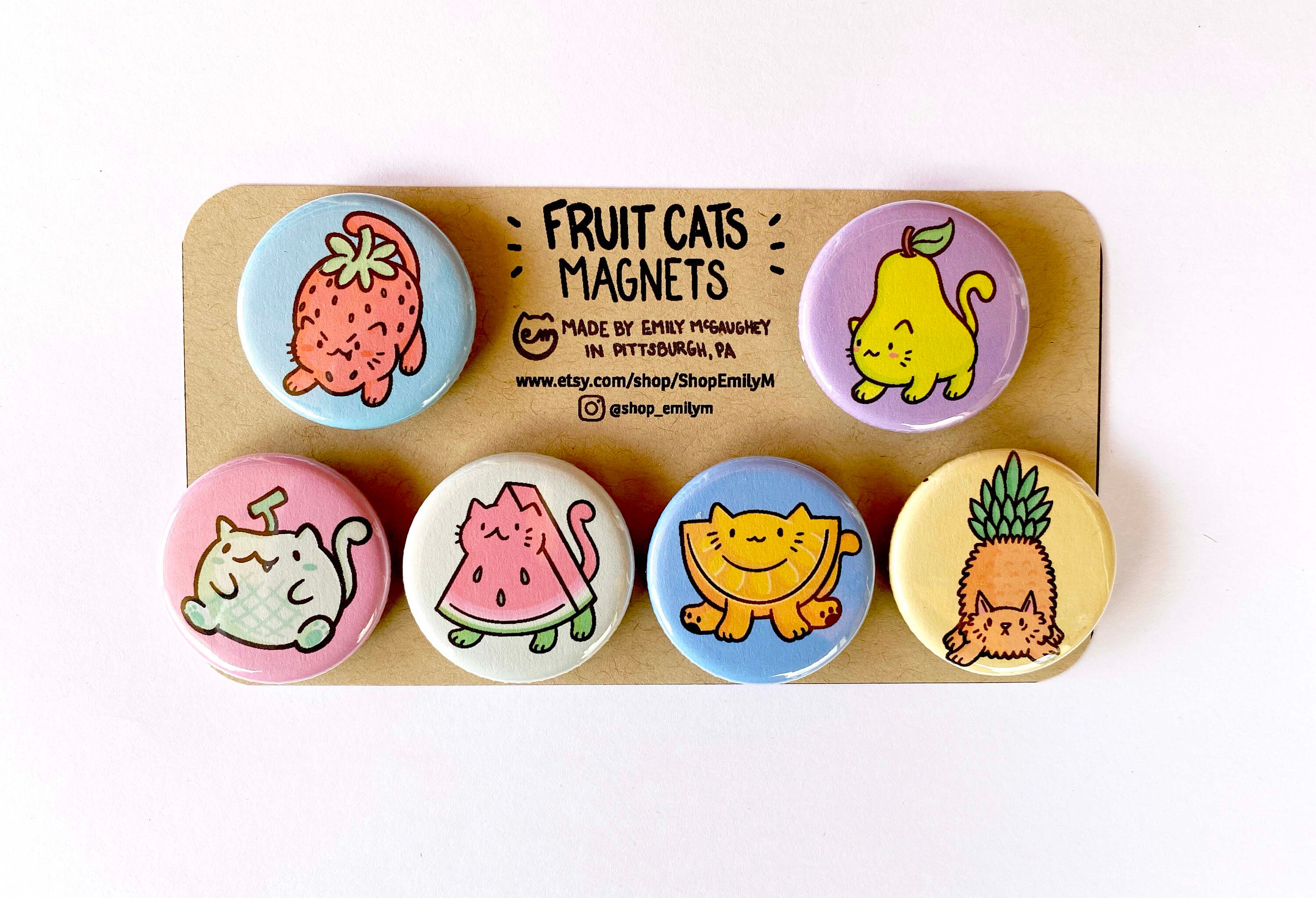 Fruit Cats Magnet 6 Pack |Cute Fruit Refrigerator Magnets | Bulk Magn…