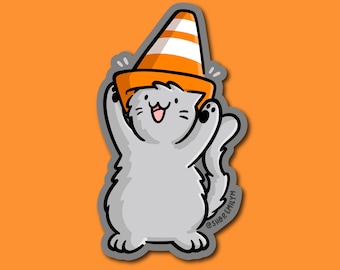 Traffic Cone Cat Sticker | Weatherproof Vinyl Sticker | pittsburgh baseball sticker | pittsburgh traffic cone | construction cone sticker