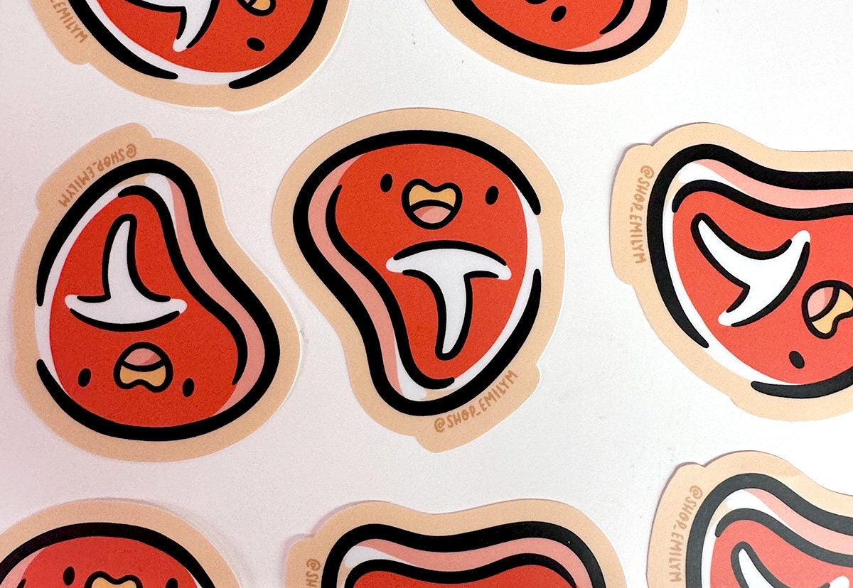Steak Sticker| Weatherproof Vinyl Sticker| Kawaii Sticker| Cute Meat ...