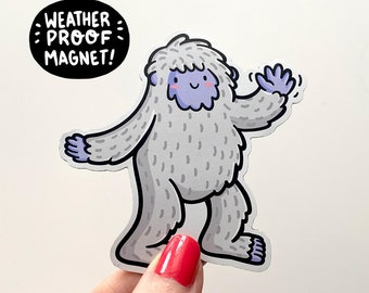 Imán resistente a la intemperie Yeti / Imán impermeable para coche Sasquatch / Ilustración de críptidos / Imanes de monstruos adorables / Imán potente para coche / Imán de Yeti adorable