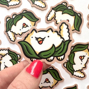 Mini adesivo gatto cavolfiore / adesivo impermeabile / adesivo cibo Kawaii / adesivo cavolfiore carino / adesivo testa di cavolfiore / verdure