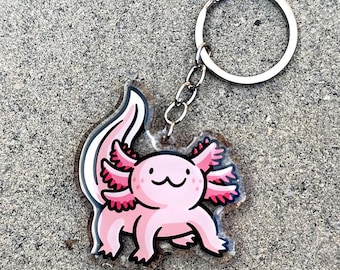 Axolotl Keychain | Cute Acrylic Keychain | cute pink axolotl keychain | kawaii axolotl | cute animal keychain | happy animal keychain