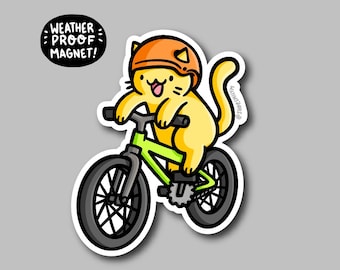 Biking Cat Magnet | Weatherproof Vinyl Magnet | Waterproof Car Magnet |cute biking magnet |mountain bike magnet | biker magnet |riding bikes