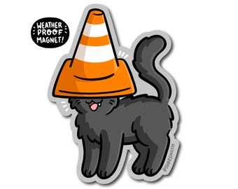 Traffic Cone Hat Cat Magnet | Weatherproof Vinyl Magnet | pittsburgh baseball Magnet | cute pittsburgh magnet | cute traffic cone magnet |