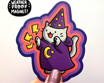 Imán de gatito mago / Imán de Halloween / Imán de gato lindo / Imán mágico / Imán de vinilo espeluznante / Imán de bruja linda / Linda decoración de Halloween