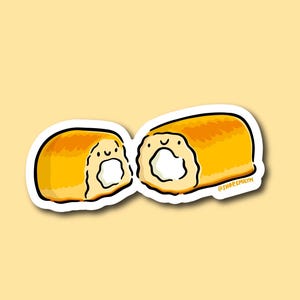 Creme gefüllter Kuchenaufkleber | Wetterfester Vinyl-Aufkleber | Kawaii Essen Aufkleber | Snack Kuchen Aufkleber | Junk-Food-Aufkleber | gelber Kuchenaufkleber