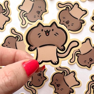 Mini sticker chat champignon | Sticker imperméable | Sticker vinyle kawaii | autocollant champignon de Paris | Sticker champignon mignon | Sticker légume