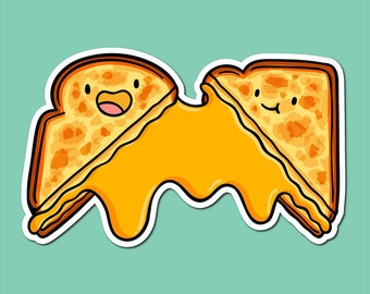 Grilled Cheese Sticker | Weatherproof Vinyl Sticker | Kawaii Food Artwork | Toasted Cheese Sticker | Sandwich Sticker | Junk Food Sticker