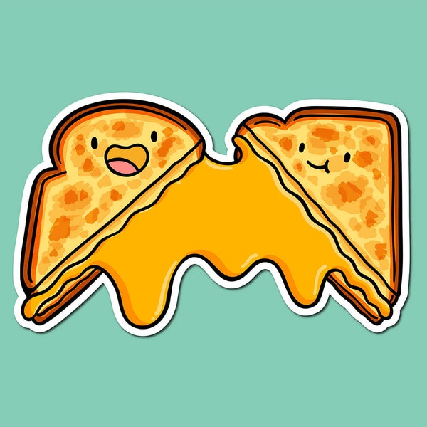 Grilled Cheese Sticker | Weatherproof Vinyl Sticker | Kawaii Food Artwork | Toasted Cheese Sticker | Sandwich Sticker | Junk Food Sticker