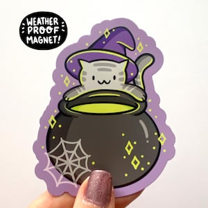 Cauldron Cat Magnet | Halloween Magnet | Cute Cat Magnet | Witch Magnet | Vinyl Magnet | Fridge Magnet | Cute Halloween Decoration