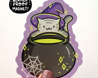 Cauldron Cat Magnet | Halloween Magnet | Cute Cat Magnet | Witch Magnet | Vinyl Magnet | Fridge Magnet | Cute Halloween Decoration