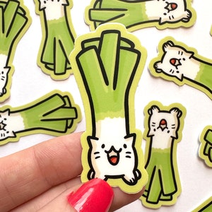 Mini adesivo gatto porro / adesivo impermeabile / adesivo in vinile Kawaii / adesivo porro carino / adesivo vegetariano / adesivo cibo carino / adesivo gatto carino