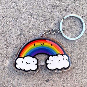 Regenbogen Schlüsselanhänger | Süßer Acryl Schlüsselanhänger | Gay Pride Schlüsselanhänger | süßer Regenbogen Schlüsselanhänger | fröhlichen Regenbogen Schlüsselanhänger | Regenbogen und Wolken | LGBTQ