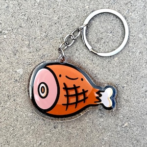 Llavero de jamón / Lindo llavero de acrílico / Llavero de jamón horneado / Lindo llavero de comida / Llavero de carne / Llavero de comida feliz / Llavero de jamón kawaii