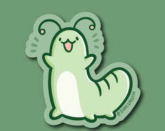 Larvklistermärke | Väderbeständig vinylklistermärke | kawaii insektsklistermärke | söt insektsklistermärke | söt insektsklistermärke | grön larvklistermärke