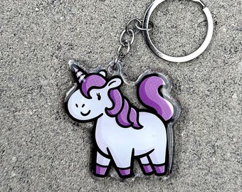 Llavero de unicornio / Lindo llavero de acrílico / Llavero mágico / Llavero de unicornio kawaii / Llavero de unicornio morado / Llavero para niños / Lindo unicornio