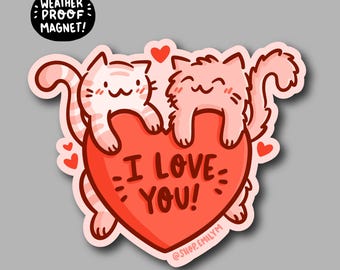 I Love You Cats Magnet | Vinyl Magnet | Cute Valentines day magnet | valentines decoration | february magnet | Red heart | valentines gift