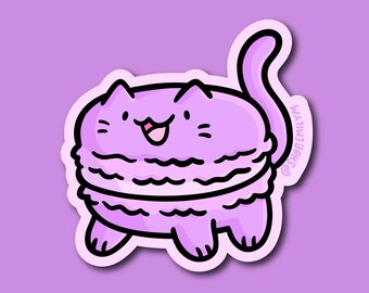 Macaron Cat Sticker | Weatherproof Vinyl Sticker | kawaii Food sticker |cute macaron sticker | purple macaron sticker | cute dessert sticker