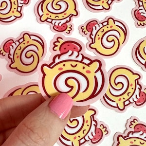 Erdbeer Biskuitrolle Mini Sticker | Wasserfester Aufkleber |törtchen | Süßer Kuchen Aufkleber | Biskuitrolle Aufkleber | kawaii Dessert Sticker