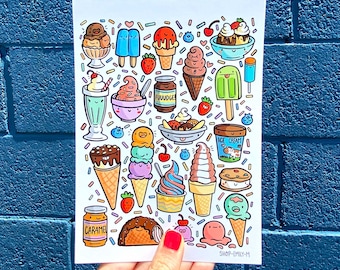 Ice Cream Print | Cute Kitchen Artwork | Kawaii Food Print | Ice Cream Artwork | Kawaii Style Art | Cute Desserts Art | Sprinkles Artwork