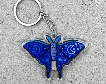 Lunar Moth Keychain | Cute Acrylic Keychain | blue moth keychain | cute insect keychain | bug keychain | night sky keychain | moon and stars