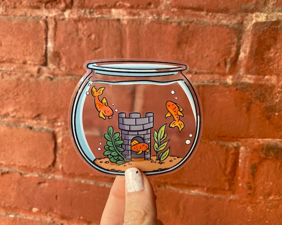 Fishbowl Clear Vinyl Sticker | Goldfish Sticker | Cute Pets | Waterproof Sticker | Kawaii Water Bottle Sticker | Weatherproof Fish Sticker |