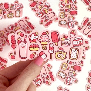 Strawberry Treats Sticker Weatherproof Vinyl Sticker Cute Strawberries Sticker Strawberry Art Happy food magnet cute pink magnet image 5