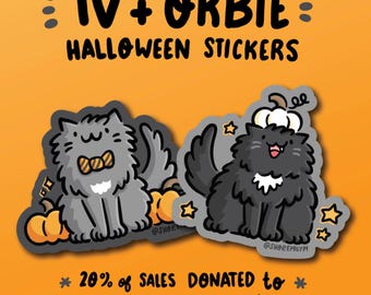 TV & Orbie Halloween 2026 Sticker | Weatherproof Vinyl Sticker | kawaii cats sticker |Animal Fundraiser Sticker | cute cat sticker |