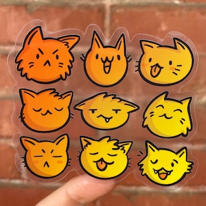 9 Lives Cats Clear Vinyl Sticker | Cute Cat Sticker | Kawaii Cats | Emoji Sticker | Orange Gradient | Catlady gift | Orange Cat Sticker