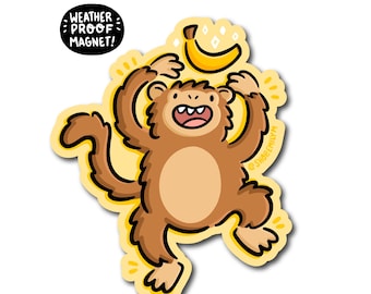 Monkey Magnet | Weatherproof Magnet | Waterproof Car Magnet | cute monkey magnet | kawaii monkey magnet | monkey with banana | banana magnet