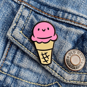 Strawberry Ice Cream Cone Hard Enamel Pin | Cute Ice Cream Pin | Kawaii Enamel Pin | Kawaii Accessories | Cute Food Enamel Pin | Desserts