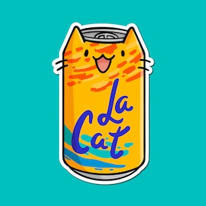 La Cat Aufkleber | Orange Seltzer Aufkleber |Wasserdichter Vinyl Aufkleber |Kawaii Drink Aufkleber |Seltzer Wasser Aufkleber |Süße Katzenaufkleber |Kawaii Katze