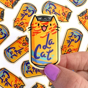 Mini pegatina de vinilo naranja La Cat / pegatina impermeable / pegatina de seltzer naranja / lata de pegatina de seltzer / pegatina de gato kawaii / lindo arte de gato