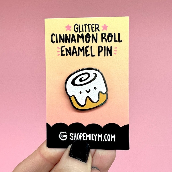 GLITTER Cinnamon Roll Hard Enamel Pin | Kawaii Enamel Pin | Cute Desserts Pin | Pastry Pin | Cute Cinnamon Roll Pin | Happy Food Pin | Anime