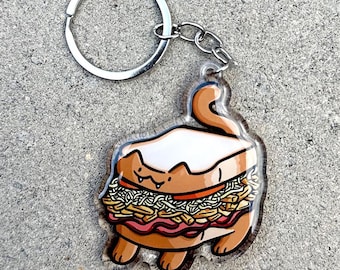 Llavero de gato de Pittsburgh Sandwich / Lindo llavero de acrílico / Llavero de Pittsburgher / Lindo llavero de Pittsburgh / Llavero Yinzer / Regalo pgh