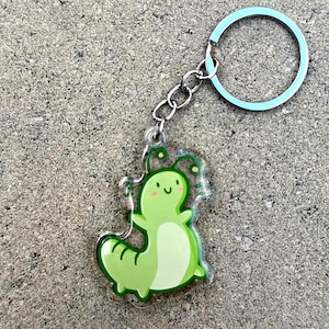 Caterpillar Keychain | Cute Acrylic Keychain | Gardening keychain | cute bugs keychain | inchworm keychain | happy bug keychain |cute insect