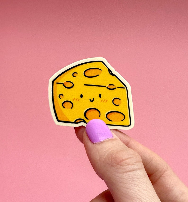 Mini Cheese Vinyl Sticker Waterproof Phone Sticker block of cheese sticker cute cheese sticker mini cheese sticker kawaii food art image 3