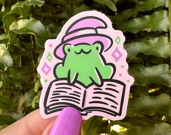 Reading Witch Frog Mini Sticker | Spellbook sticker | Kawaii frog Sticker |Halloween sticker | cute mini frog sticker | Witchy vibes sticker