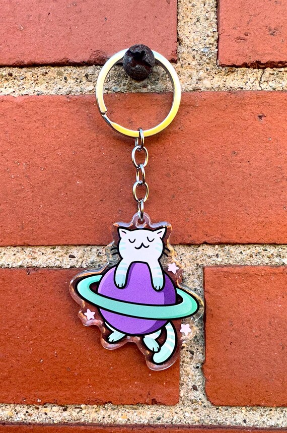 土星猫キーホルダー | かわいいアクリルキーホルダー | 宇宙猫