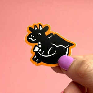 Mini Black Dragon Vinyl Sticker | Waterproof Phone Sticker | cute dragon sticker | magical creatures sticker |fantasy sticker |kawaii dragon image 3