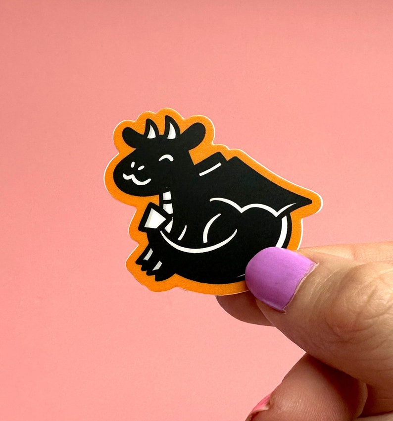 Mini Black Dragon Vinyl Sticker | Waterproof Phone Sticker | cute dragon sticker | magical creatures sticker |fantasy sticker |kawaii dragon image 3