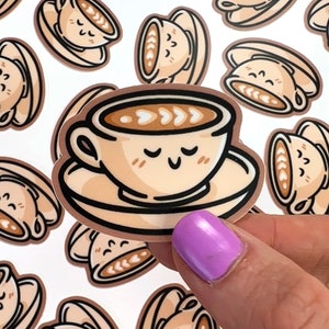 Autocollant en vinyle Mini Latte | Autocollant de téléphone étanche | Autocollant de café Kawaii | autocollant mini latte | autocollant de café chaud | cadeau buveur de café