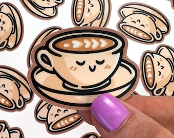 Autocollant en vinyle Mini Latte | Autocollant de téléphone étanche | Autocollant de café Kawaii | autocollant mini latte | autocollant de café chaud | cadeau buveur de café