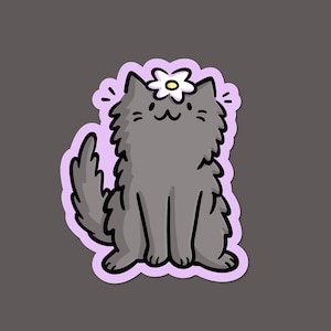 Daisy Cat Sticker | Weatherproof Vinyl Sticker| flower Sticker| gray cat sticker | black cat sticker | white daisy sticker | kawaii cats art