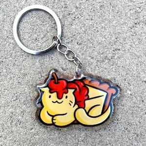 Cheesecake Cat Keychain | Cute acrylic keychain | cherry cheesecake keychain | cute desserts keychain | kawaii cat keychain | cute food art