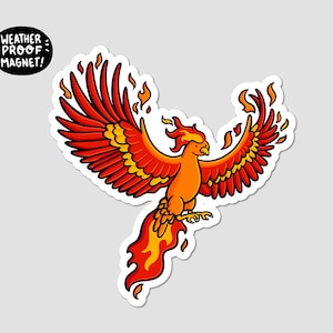 Phoenix Magnet | Fire bird magnet | Waterproof Vinyl Car Magnet | Kawaii Magnet | Fridge Magnet | Cute Cryptids Magnet | Cute Bird Magnet