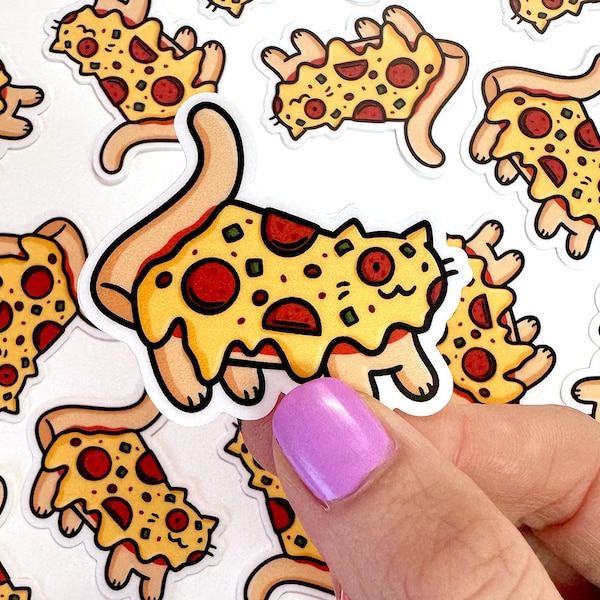 Mini Pizza Cat Vinyl Sticker | Waterproof Phone Sticker | Kawaii Cat Artwork | Cute Animal Stickers | Pepperoni Pizza Sticker |food sticker