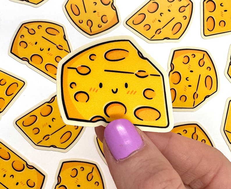Mini Cheese Vinyl Sticker Waterproof Phone Sticker block of cheese sticker cute cheese sticker mini cheese sticker kawaii food art image 1