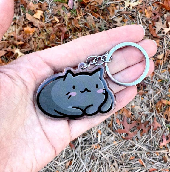 黒猫キーホルダー | かわいいアクリルキーホルダー | ペットの肖像画