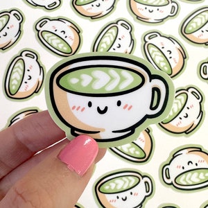 Mini Matcha Latte Vinyl Sticker | Waterproof Phone Sticker | Kawaii drinks | cute matcha sticker | cute latte sticker | cute drinks sticker